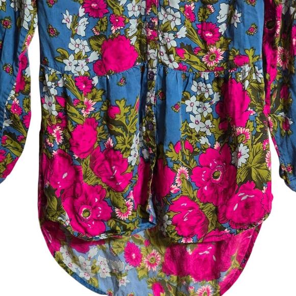 J. Peterman Size 4 Blue Pink Floral Tunic Top - Picture 3 of 6